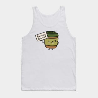 Cute Kawaii Coffee Cup - Espresso Yourself - Funny Coffee Pun Tank Top